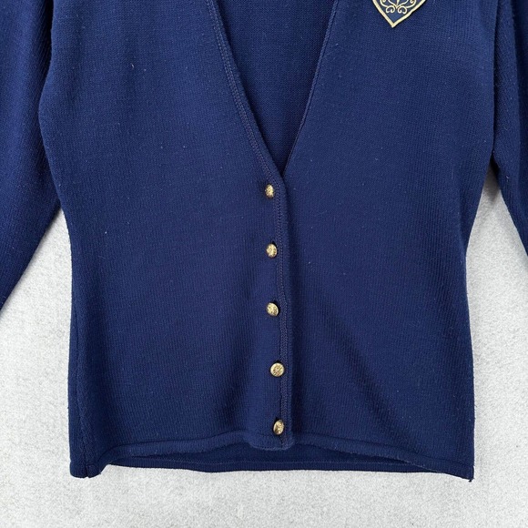 Vintage Counterparts Cardigan Sweater Womens SMALL Navy Blue Crested Logo Wool - Picture 4 of 14